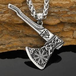 LIYANXIN Men's Viking Nordic Story Diary,Mens Solid Viking Thor's Hammer Pendant Necklace, Vintage Nordic Battle Axe Necklace, Unisex Stainless Steel Viking Symbol Amulet Jewelry W