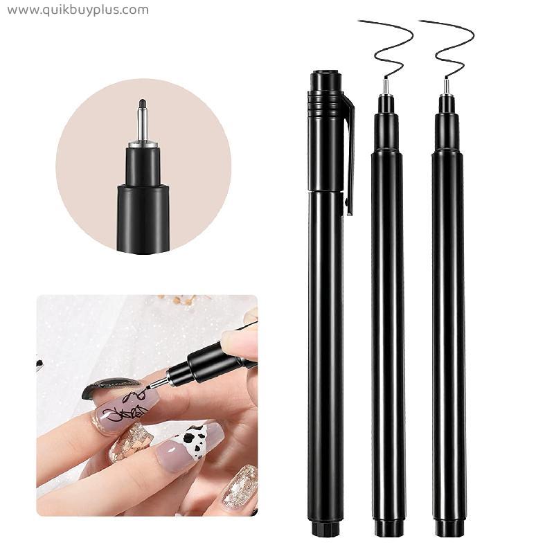 LOKFAR 4 Pieces Nail Art Pens Nail Art Graffiti Pen Set, Waterproof Drawing Painting Liner Brush Fine Tip Nail Pen, for DIY Abstract Lines and Flower Pattern Design (Black+White+Golden+Silver)