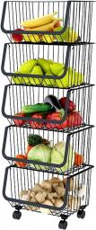 LOXZJYG Rolling Fruit Basket With Wheels And Foot Pads Stackable Kitchen Trolley 2/3/4/5 Tiers Storage Bins For Vegetable And Fruit Basket Storage Organizer Bins For Kitchen Bathroom