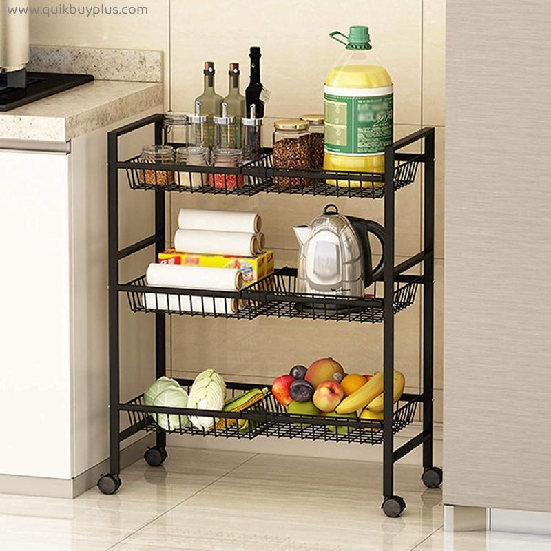 LOXZJYG Storage Rack,3/4 Tier Kitchen Utility Cart, Stainless Steel Multi-Layer Fruit and Vegetable Storage Rack with Wheels, Kitchen Retractable Shelf for Hotels Restaurant Home (Size : 3 Tier)