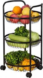 LOXZJYG Storage Rack,3 Tier Rolling Fruit Basket with Wheels Multifunctional Fruit and Vegetable Storage Rack Rolling Storage Cart Trolley Kitchen Shelf for Kitchen Bathroom Living Room
