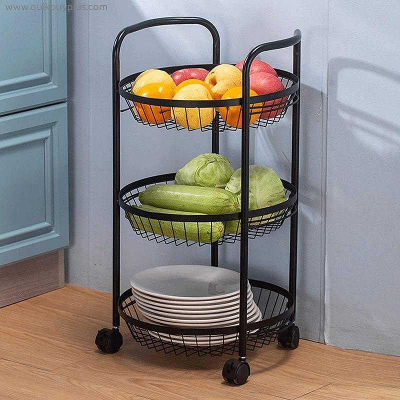LOXZJYG Storage Vegetable Rack, 3 Tier Rolling Fruit Basket with Wheels and Handle, Kitchen Rolling Utility Cart Storage Organizer Multifunctional Removable Storage Rack for Kitchen Bathroom Living Ro