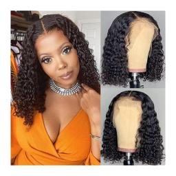 Lace Wigs Short Bob Deep Wave Lace Frontal Wig 13x4 Lace Frontal Wig Medium Brown Lace Brazilian Short Curly Human Hair Wigs for Women Human Hair Wigs (Density : 250%, Stretched Length : 12inches)