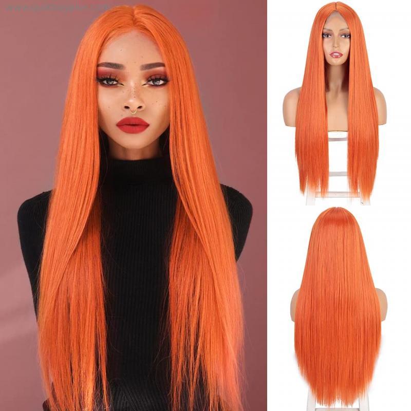Lace Wigs Synthetic Wigs Long Straight Pink Cosplay Wig for Women Blonde Black Red Orange Middle Part Women Wigs Human Hair Wigs (Color : G, Stretched Length : 26inches)