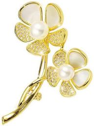 Ladies Fashion Pearl Brooch, Fashion Shell Flower Brooch, Crystal Rhinestone Brooch, Outerwear Accessories Flower Pin Gift Brooch for Party Banquet Wedding Daily Use Best (Color : Silver)