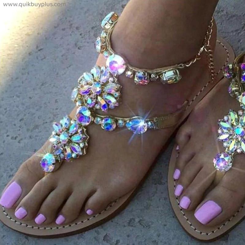 Ladies Rhinestones Sandals Summer Beach Slippers for Women Sandals Flip Flops Ladies Crystal Beach Sliders Casual Slippers Shoes
