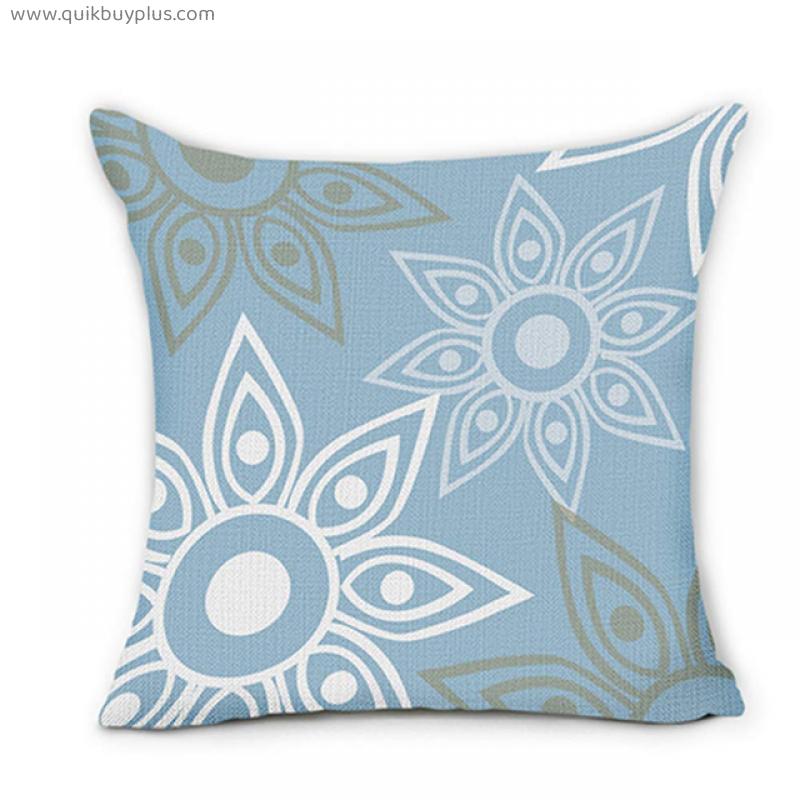 Lake blue white geometric linen pillowcase sofa cushion cover home decoration can be customized for you 40x40 45x45 50x50 60x60