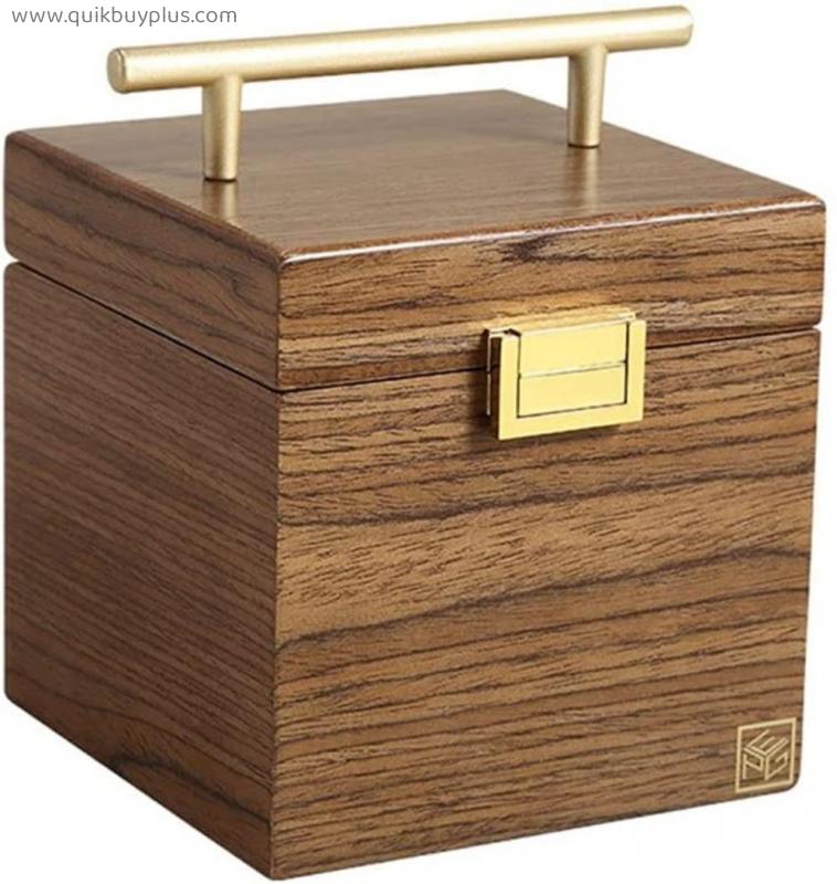 Large 3-Layer Wooden Jewelry Box Luxurious Velvet Earring Necklace Desktop Cosmetic Storage Box with Portable Handle and Safety
