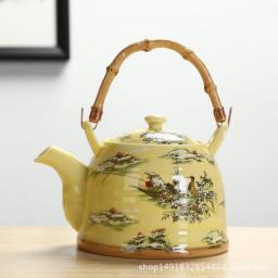 Large Capacity Ceramics High Temperature Resistant 1L With Filter Ceramic Kettle Teapot Flower Pattern