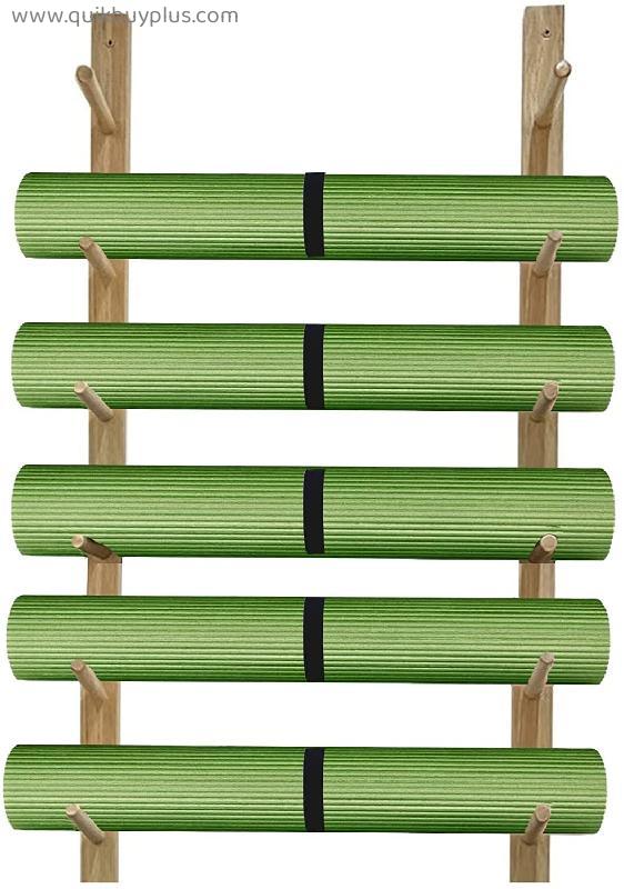 Large Capacity Yoga Mat Holder Wall Mount Wooden,Indoor/Yoga Studio 6/9 Tier Hanging Foam Roller Display Stand Rack,Exercise Mats Organiser (Size : 9 Tier)