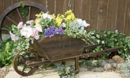 Large Rustic Wooden Wheelbarrow Flower Planter Garden Decor Plant Pot Cart Herbs