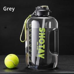 Large Sport Water Bottle with Lid and Strap BPA Tritan Leakproof Outdoor Portable Mountaineering Suction Jug with Time Marker