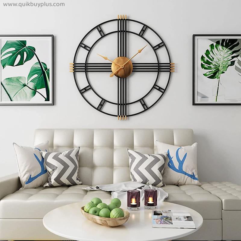 Large Wall Clock, Metal Retro Roman Numeral Clock, Modern Round Wall Clocks Almost Silent, Easy to Read for Living Room/Home/Kitchen/Bedroom/