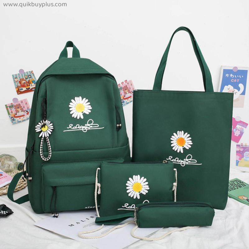 Large capacity of 4 pieces/set Women's school backpack school bag Daisy canvas school school bag school bag Bolsas Mochilas Sac