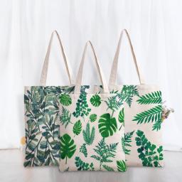 Leaf print handbag student handbag shopping bag diagonal bag cotton canvas bag diagonal canvas tote bag