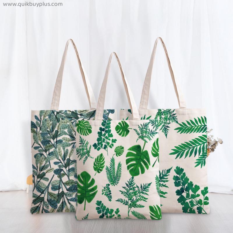 Leaf print handbag student handbag shopping bag diagonal bag cotton canvas bag diagonal canvas tote bag