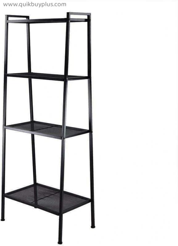 Leaning Shelf Ladder 4 Tier Bookcase Showcase Convenience Iron Concepts Bookshelf Design Shelves Rack Home Furniture Kitchen Living room Bedroom Office Utility Assembly requirement Easy Assembly Black