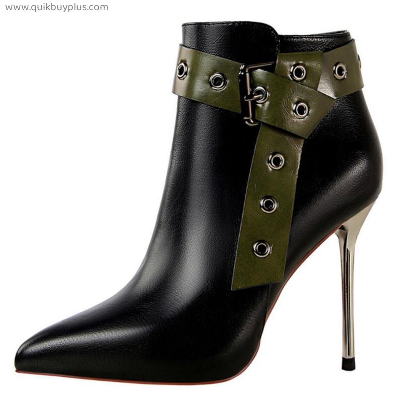 Leather Boots 2021 Ankle Boots Female Shoes Rivet Winter Boots Women Pumps Botas Mujer Winter Shoes Women Booties Knight Boots