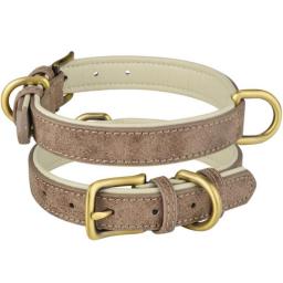 Leather Dog Collar Adjustable Double D-ring Breathable Classic Pet Collar Metal Buckle With Microfiber Padding For Small Medium Dogs