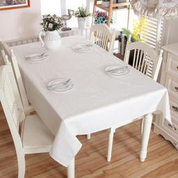 Linen Cotton Thicken Solid Tablecloth White Lace Hem Splice Washable Coffee Dinner Table Cloth for Wedding Banquet