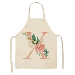 Linen Kitchen Apron Pink Letters Flowers Print Women Baking Waist Bib Home Household Cleaning Cooking Brief Sleeveless Pinafore