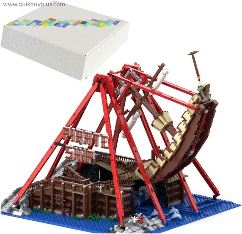 Lingxuinfo Street View Theme Park Pirate Ship Ride Model Building Blocks, Towns Series Kits, Buildable City Model(2389Pcs) - Dynamic Verison