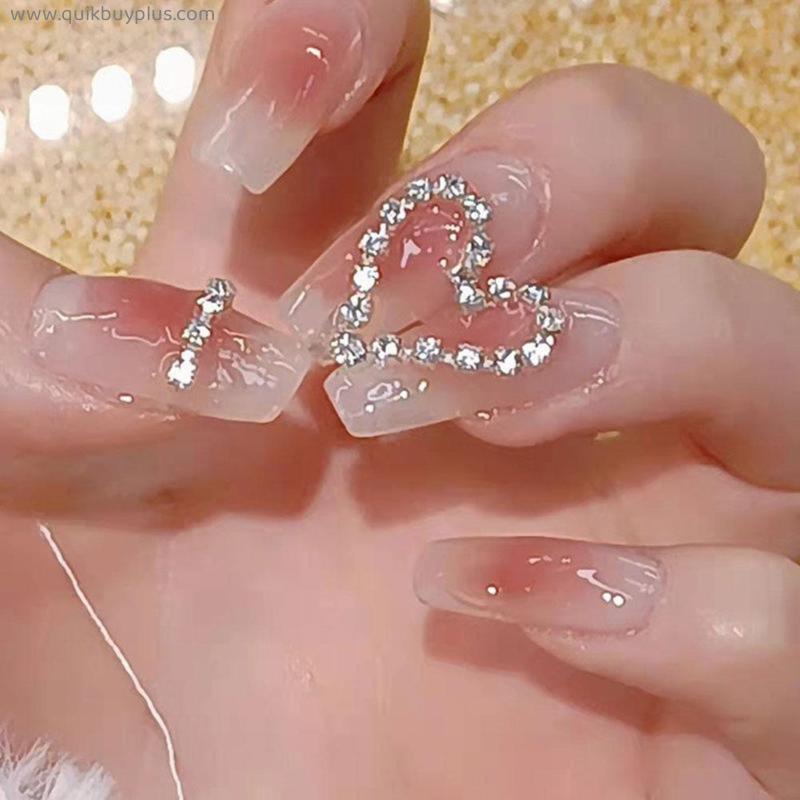Long Fake Nails Art Tips Press on Nails False Flower heart Design for Extensionfake Nails with Glue Stickers Reusable Set