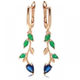 Long Leaf Drop Earrings for Rose Gold With Zircon Lock Women Earrings Vintage Jewelry