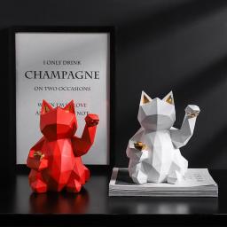 Lucky Cat Statue Nordic Geometric Animal Statues for Home Decoration TV Home Living Room Figurine Creative Wine Cooler Sculpture