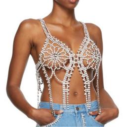 Luxurious Sexy Rhinestone Bra Bikini Accessories For Women Exaggerate Chain Rave Multi-layer Tassel Body Chain Harness Jewelry