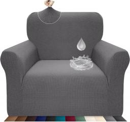 Luxurlife 1 Piece Water Repellent Chair Cover for Living Room High Stretch Sofa Cover Slipcover Non Slip Furniture Protector for Kids Pets with Elastic Bottom(1 Seater,Light Gray)