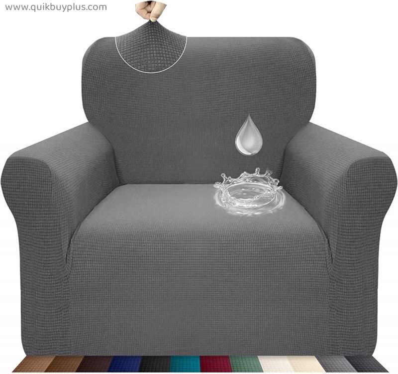 Luxurlife 1 Piece Water Repellent Chair Cover for Living Room High Stretch Sofa Cover Slipcover Non Slip Furniture Protector for Kids Pets with Elastic Bottom(1 Seater,Light Gray)