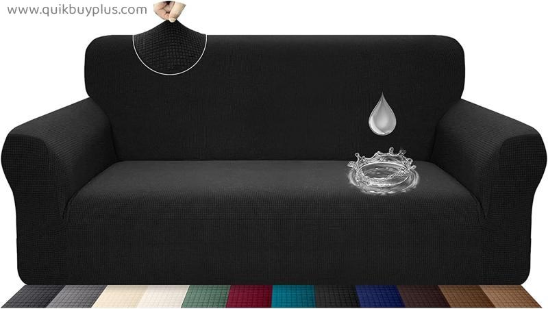 Luxurlife 1 Piece Water Repellent Couch Cover for 3 Seater Couch High Stretch Sofa Cover Slipcover Non Slip Furniture Protector with Elastic Bottom for Kids Pets(3 Seater,Black)
