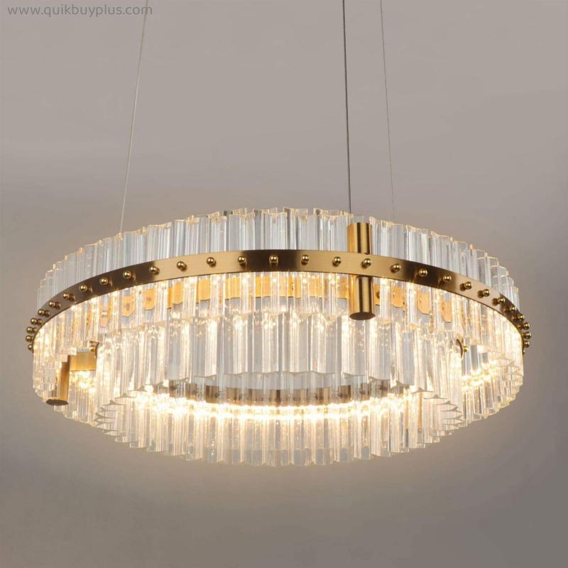 Luxury Gold Modern Minimalist Living Room Crystal Led Ring Chandelier Lobby Bedroom Restaurant Ceiling Lamp Warm Light 60x60x18cm