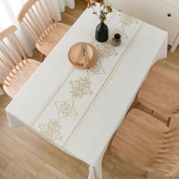 Luxury Home Kitchen Cotton Linen Table Cloth  Lace Selvage Thick Rectangular Hotel Wedding Dining Table Cover Cloth