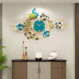 Luxury Large Peacock Wall Clock Modern Non-Ticking Silent Crystal Creative Personality 3D Art Decorative Wall Clocks for Living Room Decor