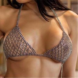 Luxury Mesh Rhinestone Body Chain Bra Fashion Crystal Bikini Harness Lingerie Sexy Breast Chain Woman Valentine's Day Gift