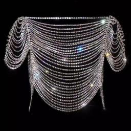 Luxury Statement Sexy Rhinestone Bra Body Chain Necklace For Women Jewelry Long Tassel Crystal Chest Chains Beach Bikini Gift