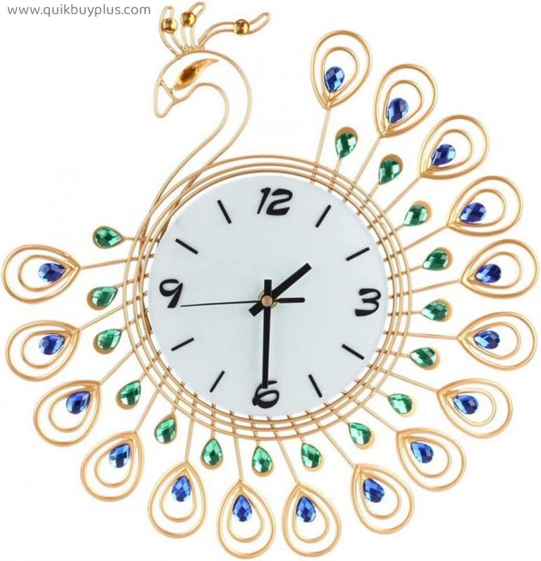 Luxury Vintage Art Wall Clocks Metal Peacock Non-Ticking Silent Dazzling Clock Wall Clock Clock Room Art Home Decor