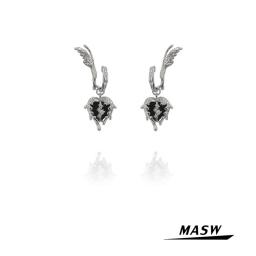 MASW High Class Black Heart Earrings 2022 New Trend Symmestrical Brass Metal Luxury AAA Zircon Fashion Women Earrings Jewelry