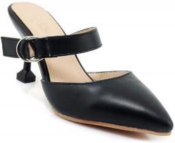 MIOKE Women's Pointed Toe Comfy Kitten Low Heels Mules Slip On Buckle Backless Slide Sandals Pumps Shoes