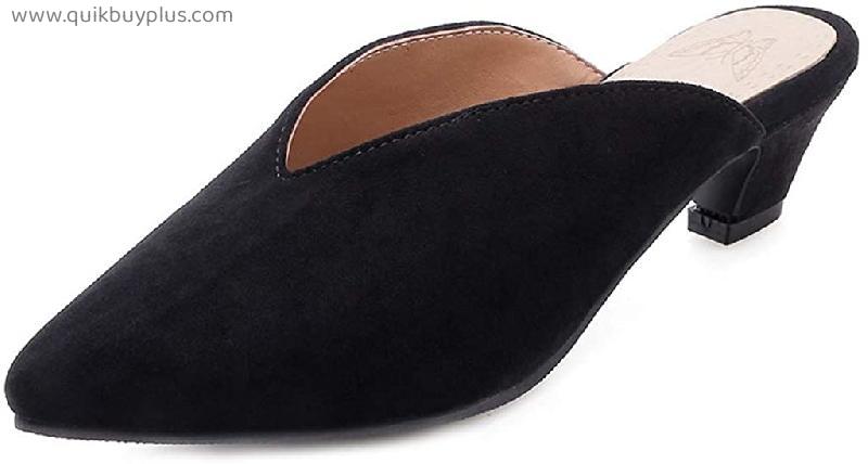 MIOKE Women's Pointed Toe Comfy Kitten Mules Low Heels Slip On Backless Pumps Slide Sandals Office Shoes