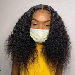 MMED Wig 180% Short Curly Human Hair Wigs for Black Women 13x1 Lace Part Human Hair Wigs,Curly,18inches