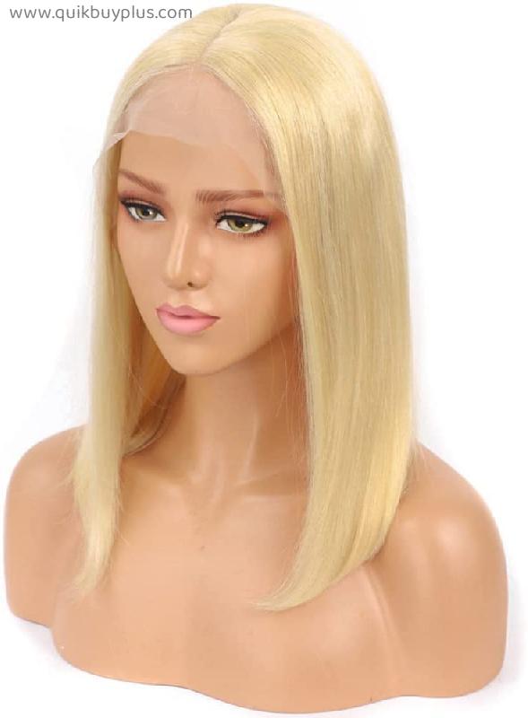 MMED Wig Human Hair Wigs for Women T Part Bob Wigs Straight Short Bob Lace Front Wig,613 T Part bob Wig,10inches