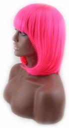 MMED Wig Short Bob Straight Cosplay Party Costume Rose Pink 40 cm Synthetic Hair Wigs,16inches