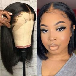 MMED Wig Short Bob Wig 13x1 Lace Frontal Straight with Hair for Black Women Hd Full Lace Front Human Hair Wigs Pre-plucked,14inches