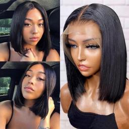 MMED Wig Short Bob Wigs Straight Lace Frontal Human Hair Wigs for Women with Hair 13x6 Lace Wig Glueless Lace Wig Remy 180 Density,T Part Lace Wig,16inches