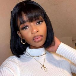 MMED Wig Short Bob Wigs for Women Human Hair Wigs with Bangs Straight Wigs Glueless Machine Made Wig Natural Color Short Bob Wigs,Short Wig with Bangs,8inches