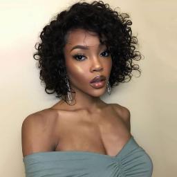 MMED Wig Short Curly Human Hair Wigs Non Lace Full Machine Made Natural Look Wigs for Women