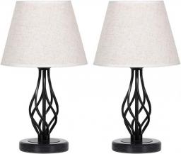 MOOACE Traditional Table Lamps Set Of 2, Vintage Bedside Lamps With Marble Base, Linen Fabric Shade, Farmhouse Table Lamps For Bedroom, Living Room, Office, Dorm, Linen/Black